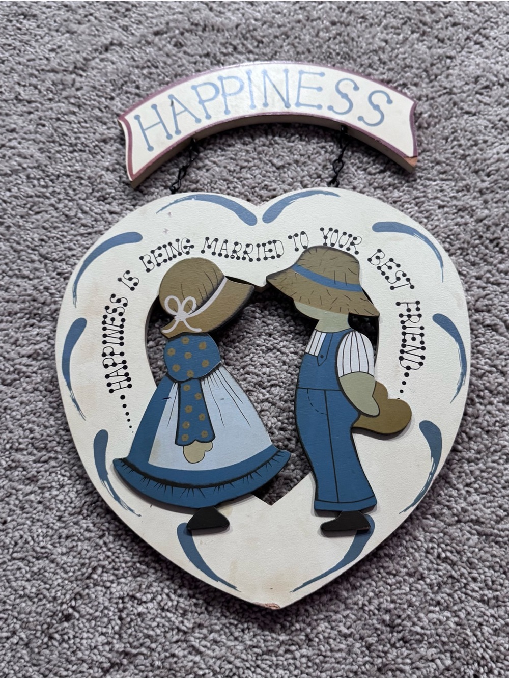 Vintage Happiness Heart Wall Art Plaque Charming Couple Design Happiness Married
